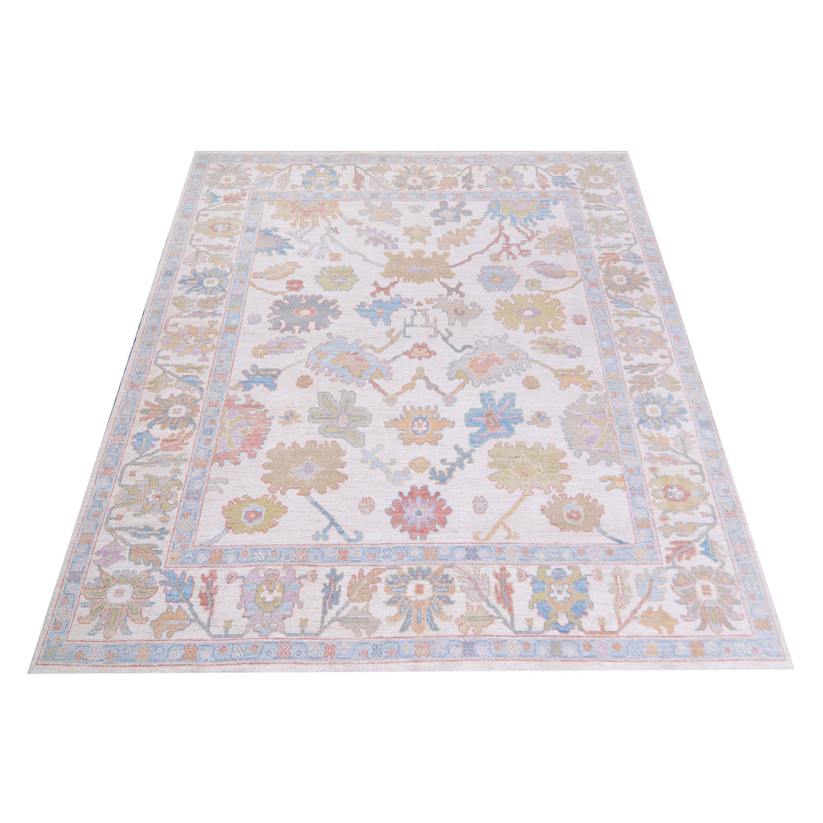 Pacific Ushak Wool Weft 42803 Ivory Blue Transitional Hand Knotted Rug