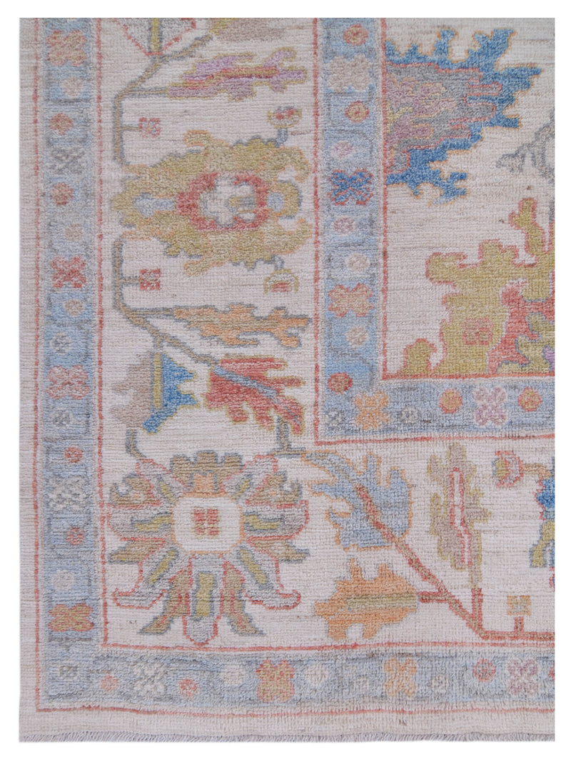 Pacific Ushak Wool Weft 42803 Ivory Blue Transitional Hand Knotted Rug