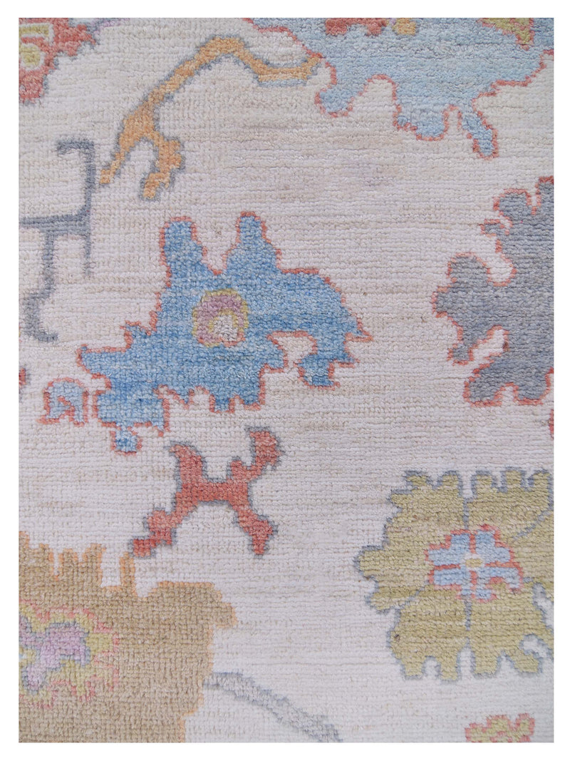 Pacific Ushak Wool Weft 42803 Ivory Blue Transitional Hand Knotted Rug