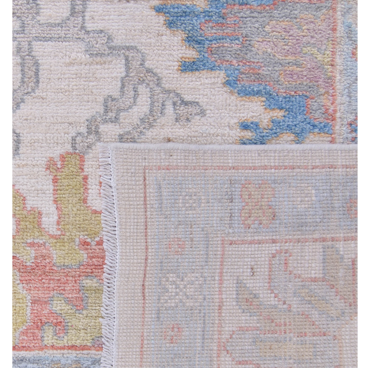 Pacific Ushak Wool Weft 42803 Ivory Blue Transitional Hand Knotted Rug