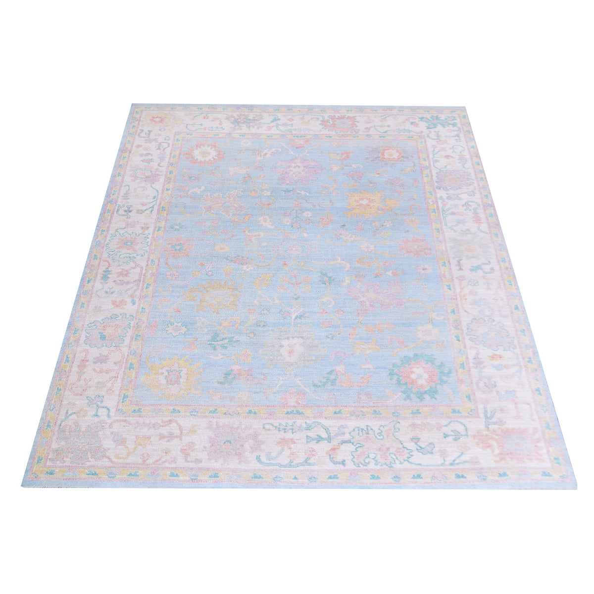 Pacific Ushak Wool Weft 42804 Blue Ivory Transitional Hand Knotted Rug