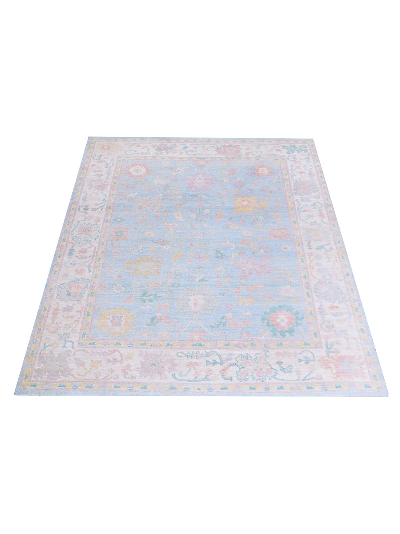 Pacific Ushak Wool Weft 42804 Blue Ivory Transitional Hand Knotted Rug