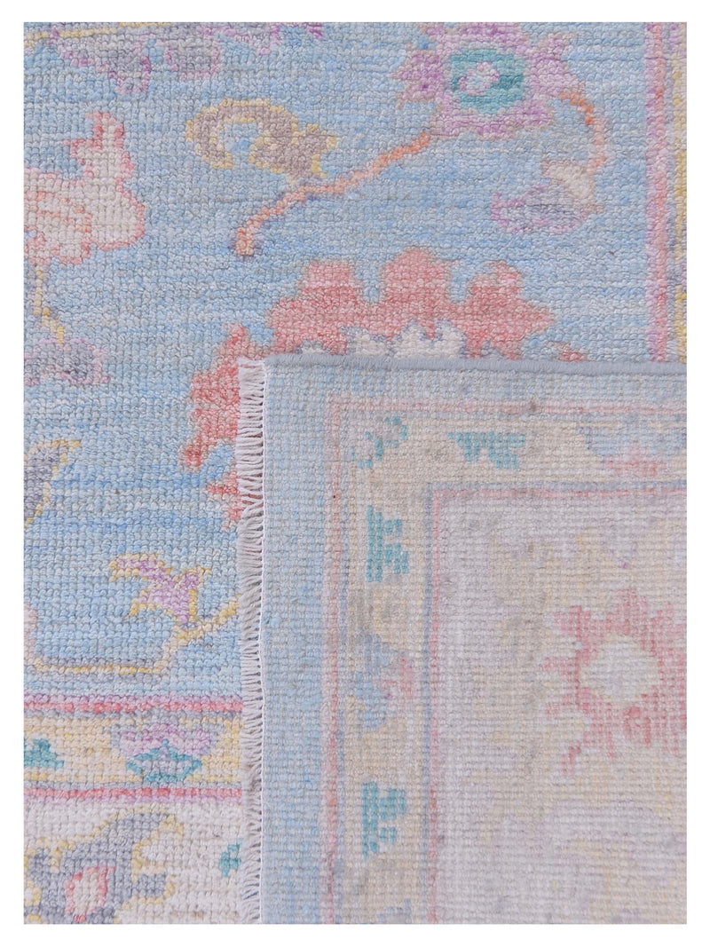 Pacific Ushak Wool Weft 42804 Blue Ivory Transitional Hand Knotted Rug