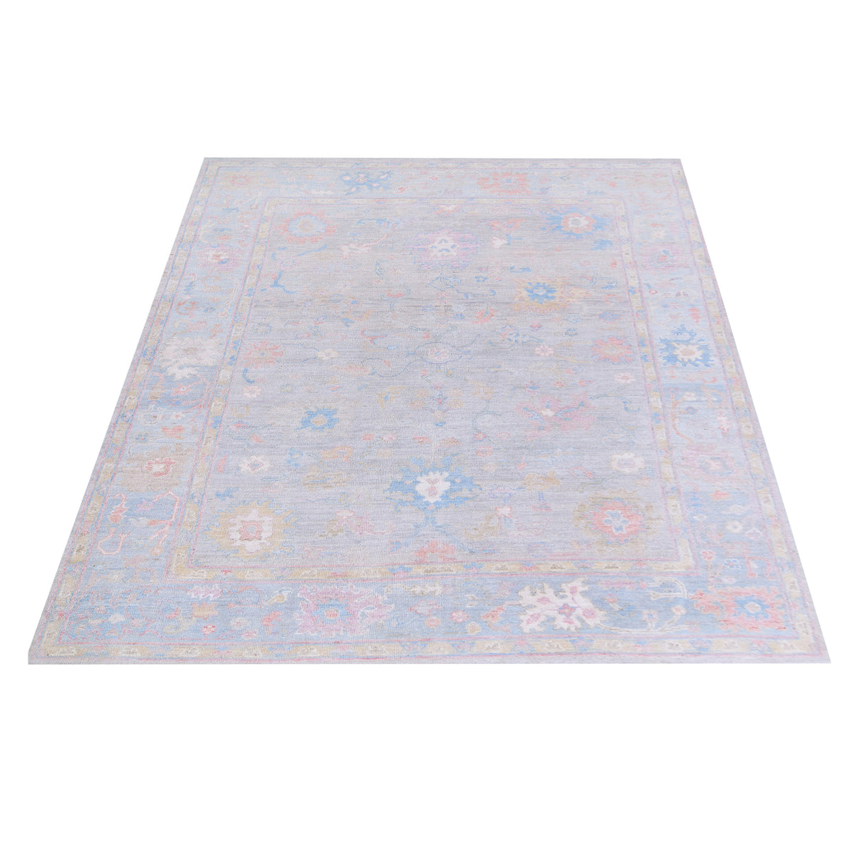Pacific Ushak Wool Weft 42805 Grey Blue Transitional Hand Knotted Rug