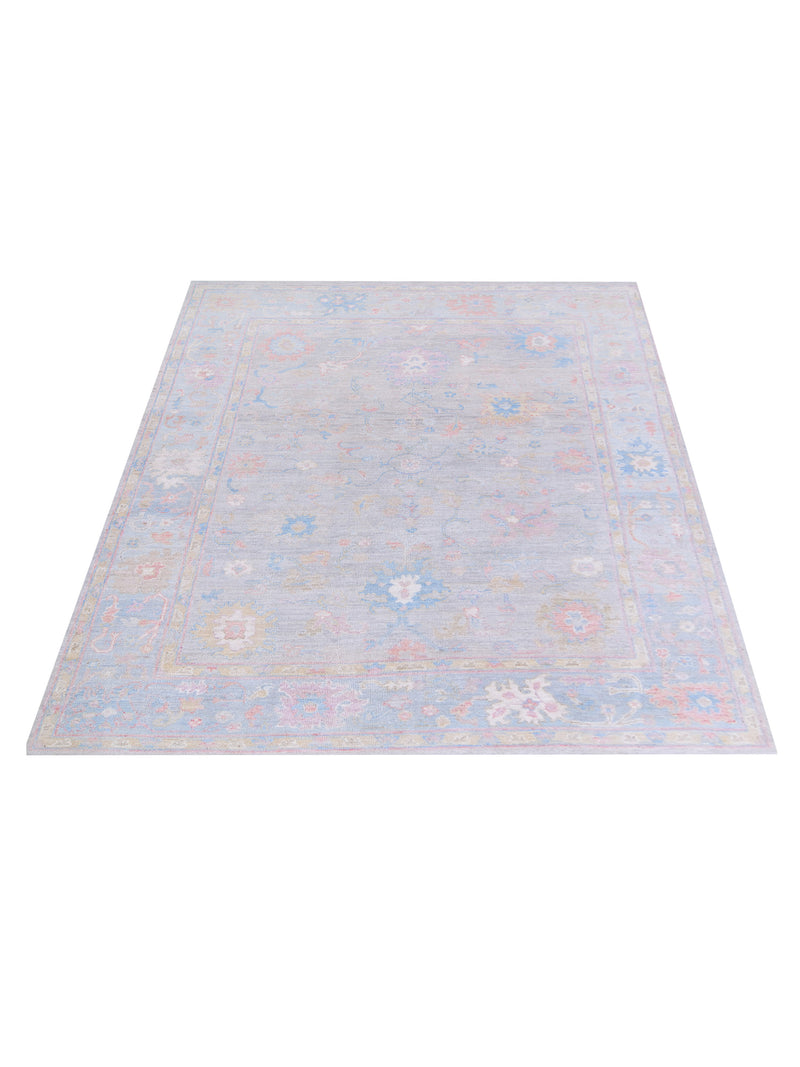 Pacific Ushak Wool Weft 42805 Grey Blue Transitional Hand Knotted Rug