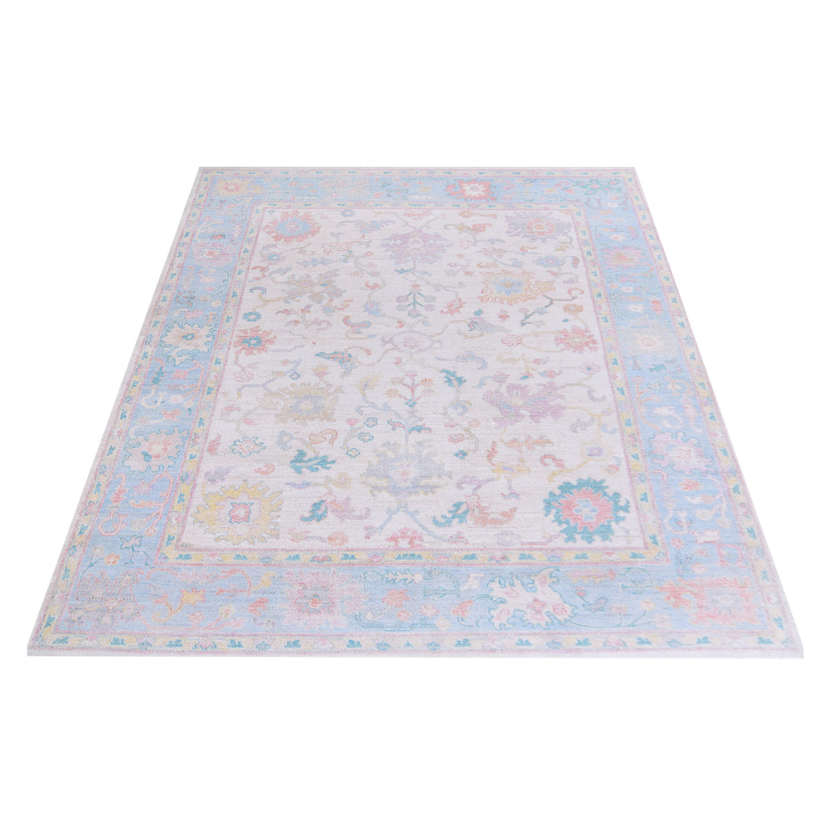 Pacific Ushak Wool Weft 42806 Ivory Blue Transitional Hand Knotted Rug