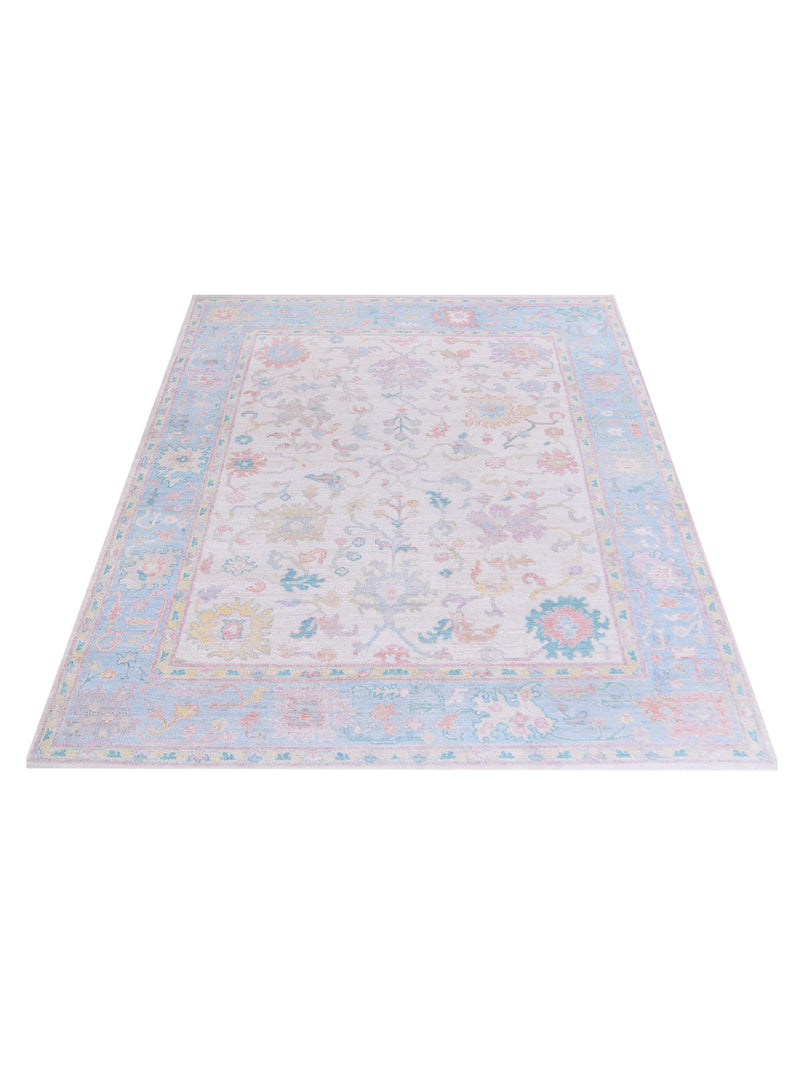 Pacific Ushak Wool Weft 42806 Ivory Blue Transitional Hand Knotted Rug