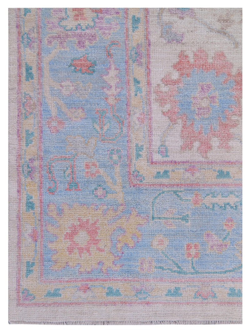 Pacific Ushak Wool Weft 42806 Ivory Blue Transitional Hand Knotted Rug