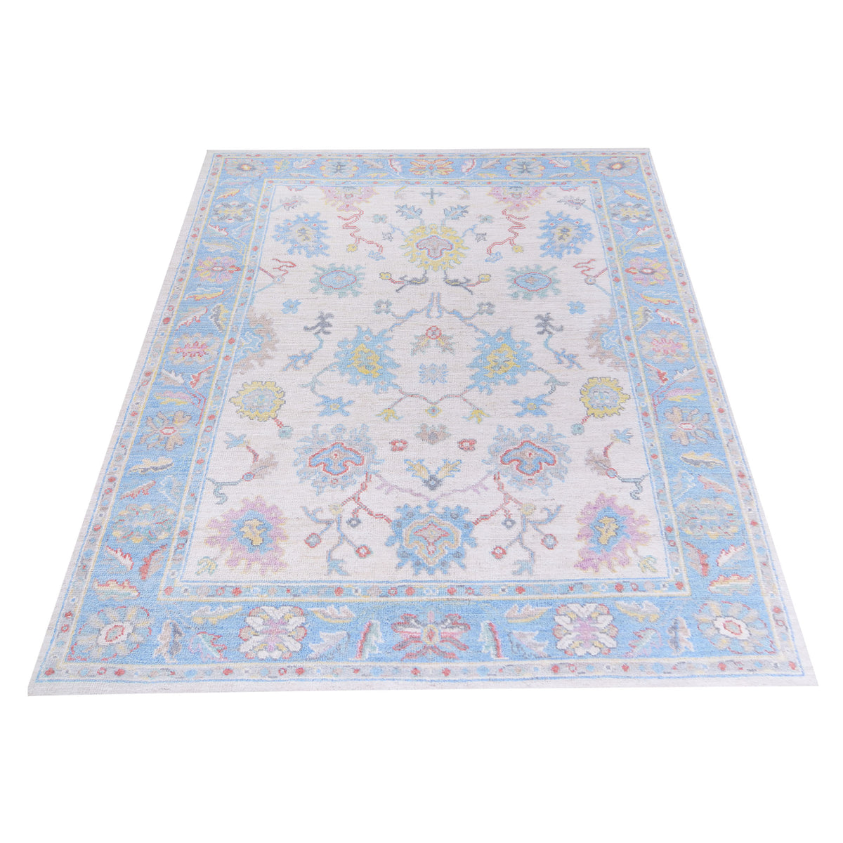 Pacific Ushak Wool Weft 42807 Ivory Blue Transitional Hand Knotted Rug