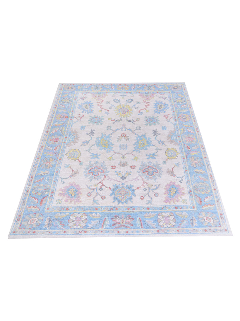 Pacific Ushak Wool Weft 42807 Ivory Blue Transitional Hand Knotted Rug