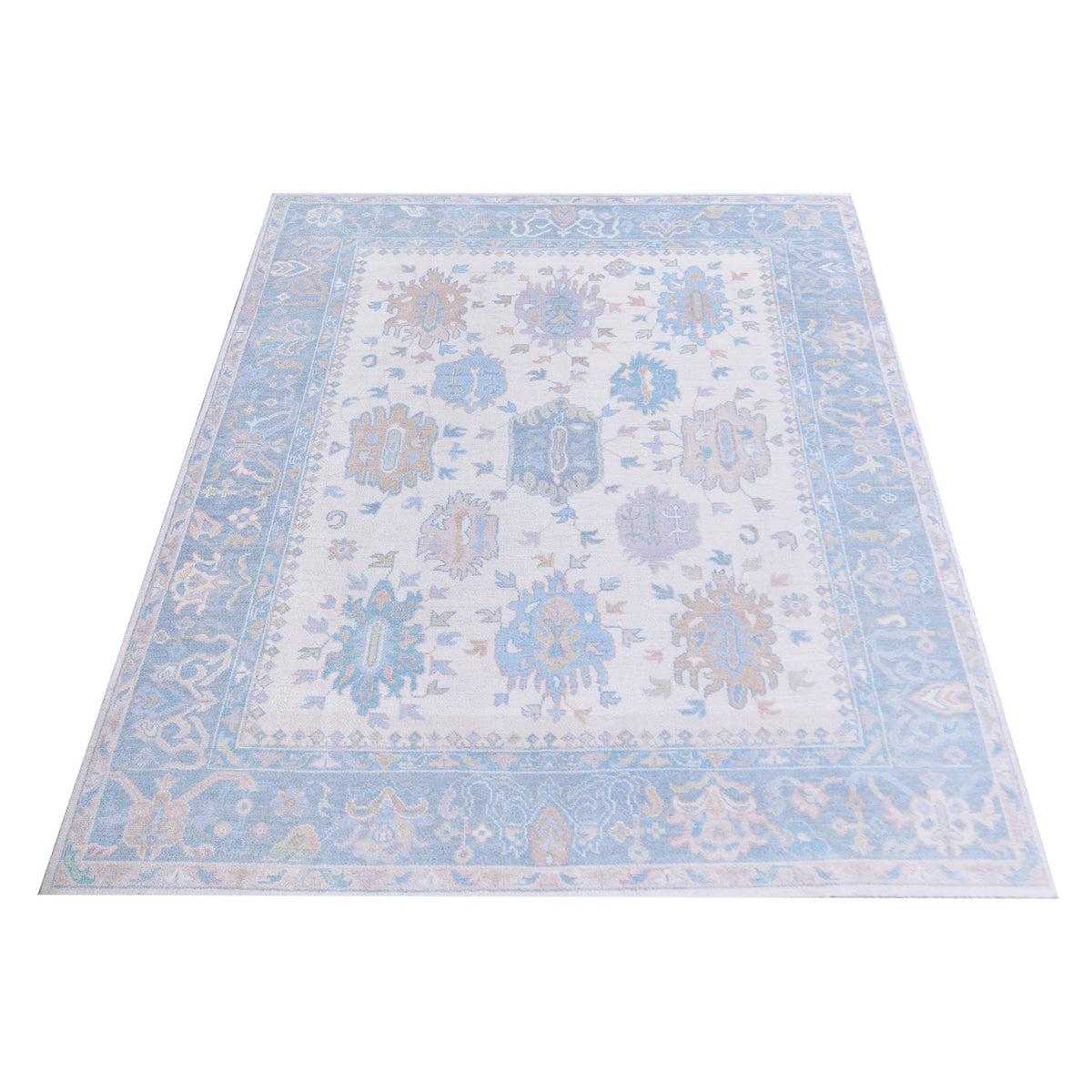Pacific Ushak Wool Weft 42813 Ivory Grey Transitional Hand Knotted Rug