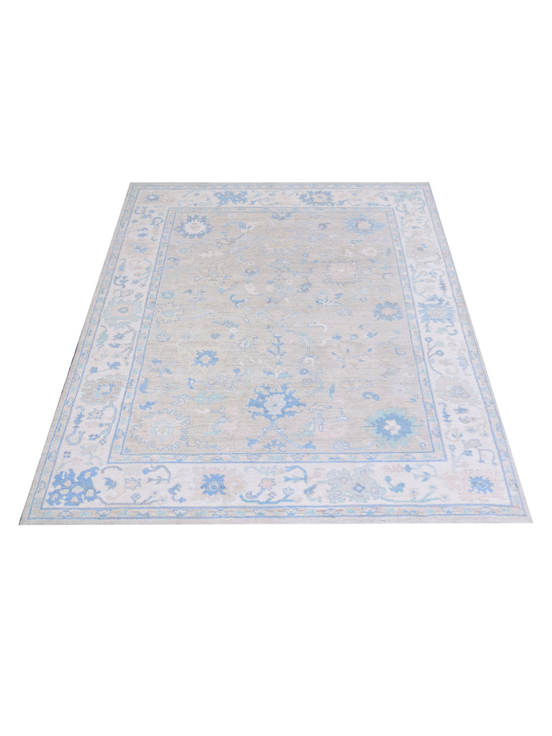 Pacific Ushak Wool Weft 42816 Beige Ivory Transitional Hand Knotted Rug