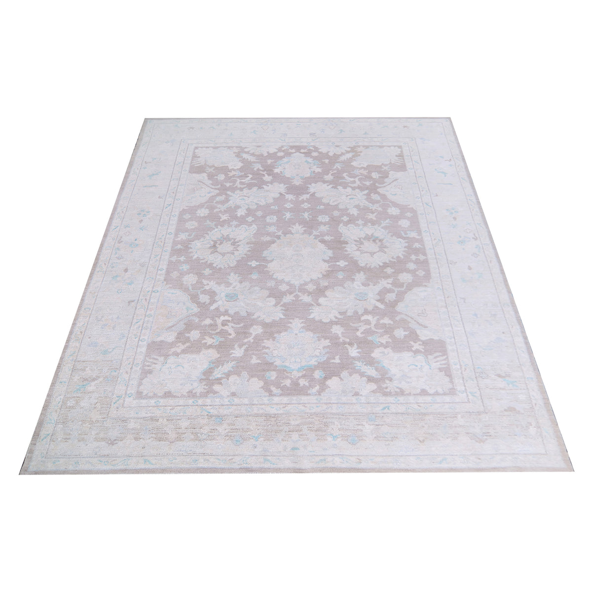 Pacific Ushak Wool Weft 42826 Brown Ivory Transitional Hand Knotted Rug