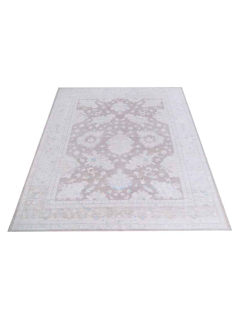 Pacific Ushak Wool Weft 42826 Brown Ivory Transitional Hand Knotted Rug