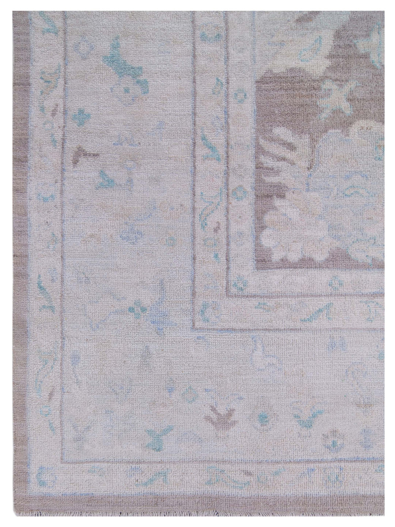 Pacific Ushak Wool Weft 42826 Brown Ivory Transitional Hand Knotted Rug