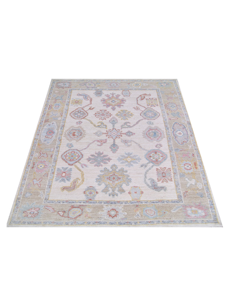 Pacific Ushak Wool Weft 42838 Ivory Beige Transitional Hand Knotted Rug
