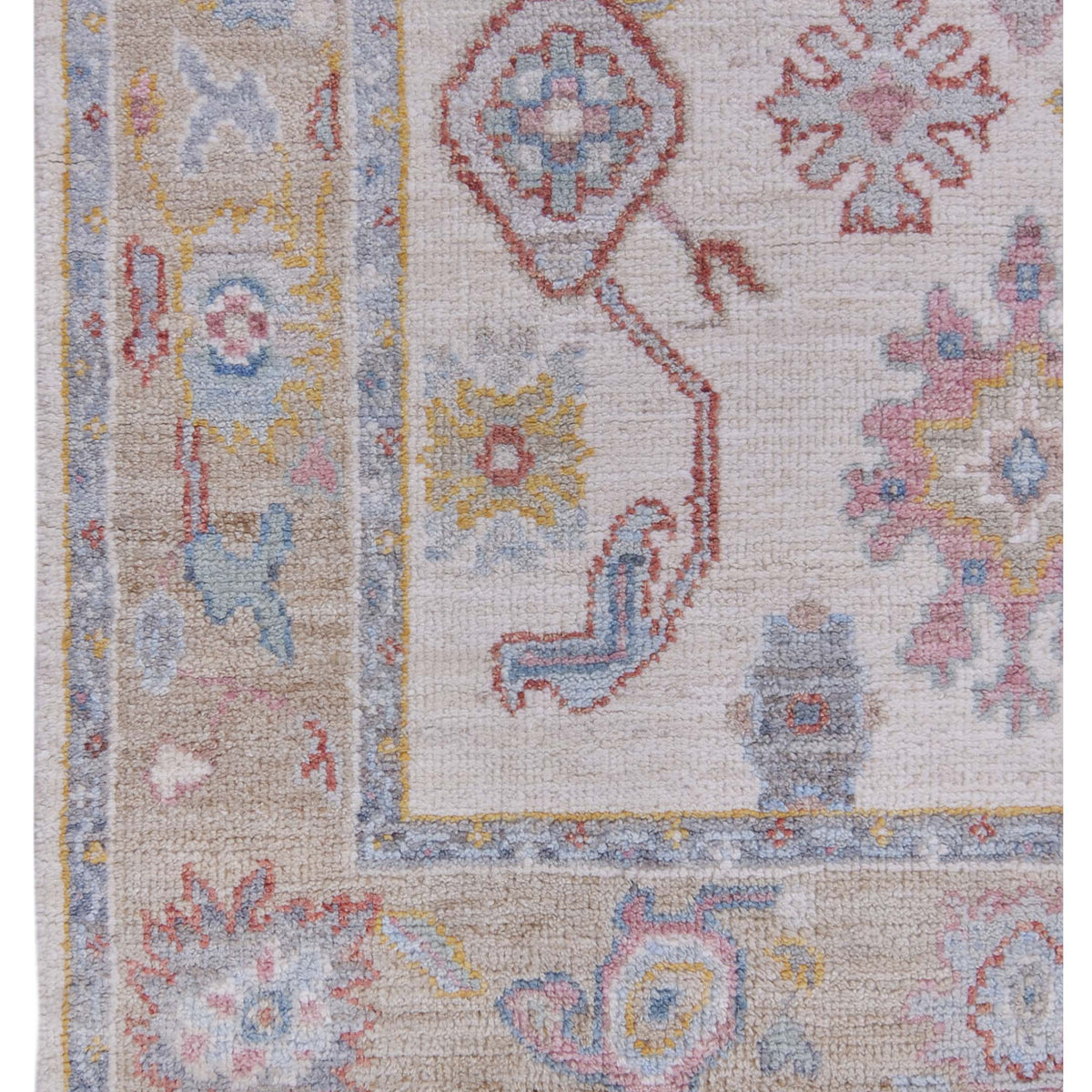 Pacific Ushak Wool Weft 42838 Ivory Beige Transitional Hand Knotted Rug
