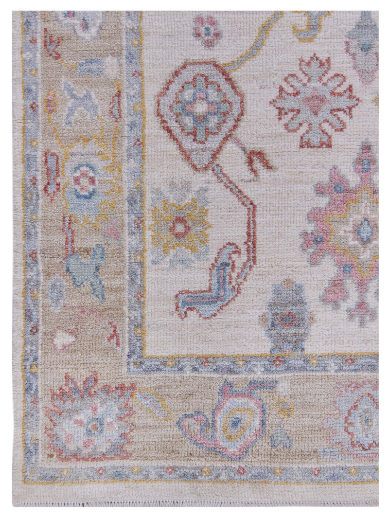 Pacific Ushak Wool Weft 42838 Ivory Beige Transitional Hand Knotted Rug