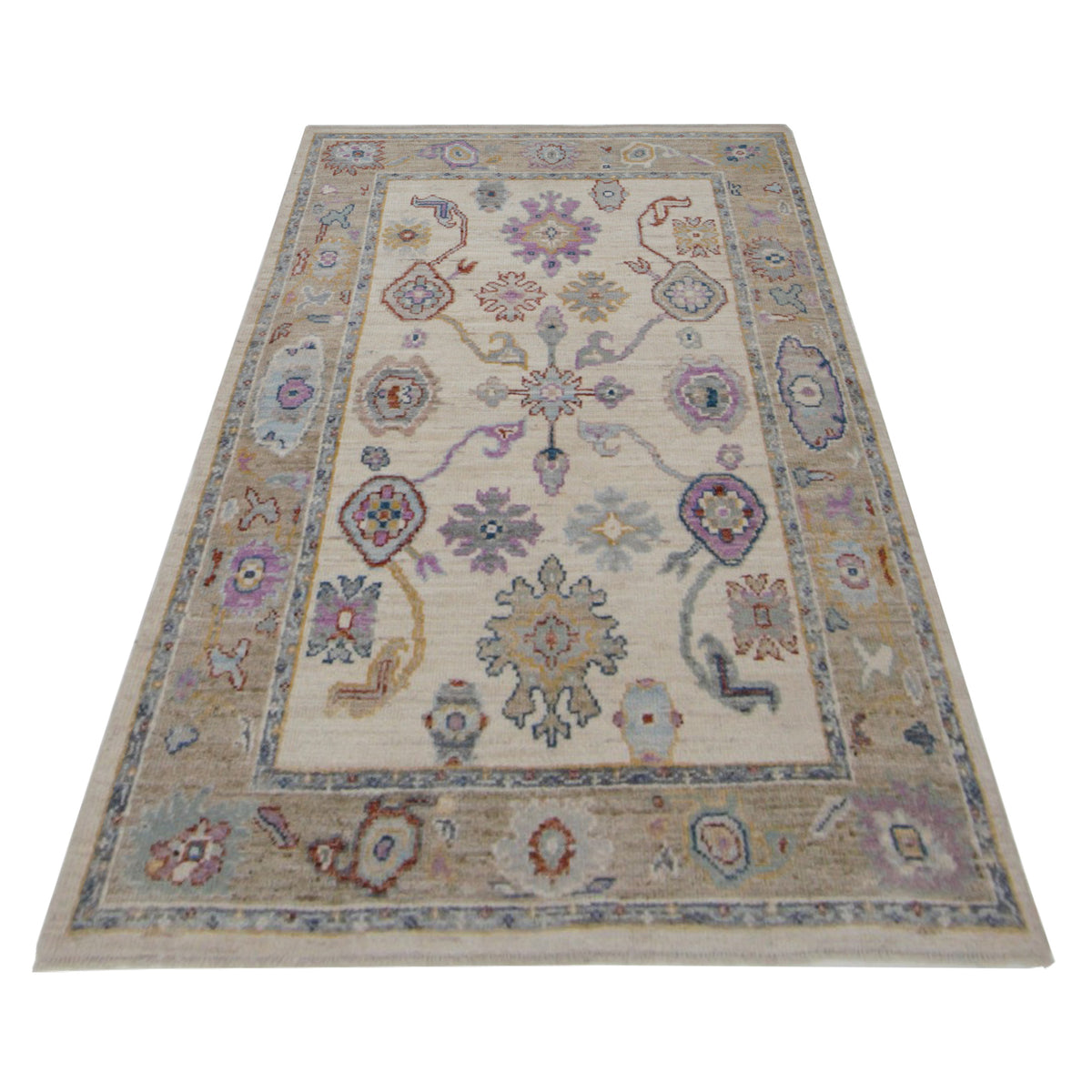 Pacific Ushak Wool Weft 42839 Ivory Beige Transitional Hand Knotted Rug