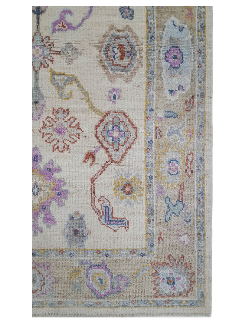 Pacific Ushak Wool Weft 42839 Ivory Beige Transitional Hand Knotted Rug