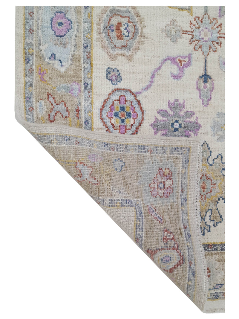 Pacific Ushak Wool Weft 42839 Ivory Beige Transitional Hand Knotted Rug