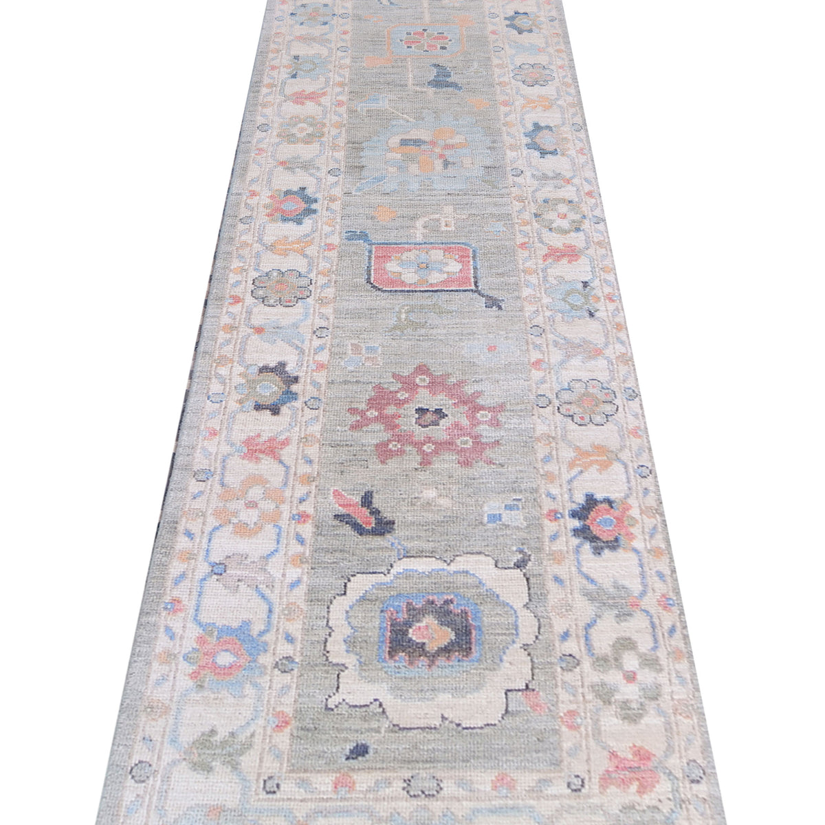 Pacific Ushak Wool Weft 42843 Grey Ivory Transitional Hand Knotted Rug