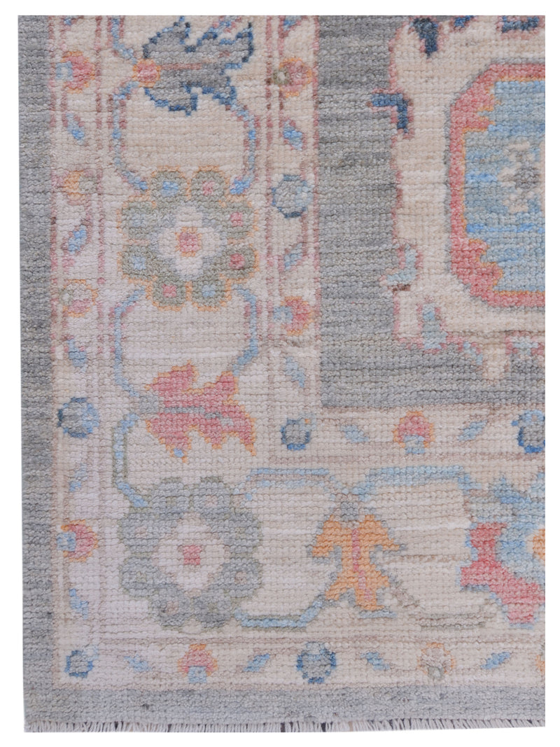 Pacific Ushak Wool Weft 42843 Grey Ivory Transitional Hand Knotted Rug