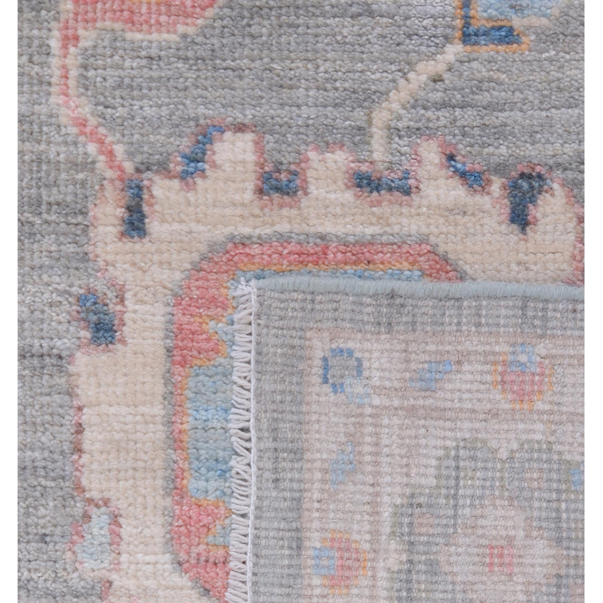 Pacific Ushak Wool Weft 42843 Grey Ivory Transitional Hand Knotted Rug