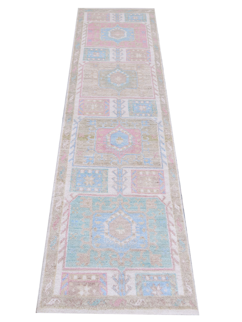 Pacific Ushak Wool Weft 42845 Ivory Lt.Green Transitional Hand Knotted Rug