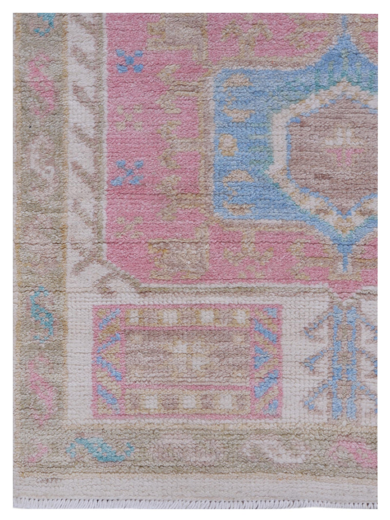 Pacific Ushak Wool Weft 42845 Ivory Lt.Green Transitional Hand Knotted Rug