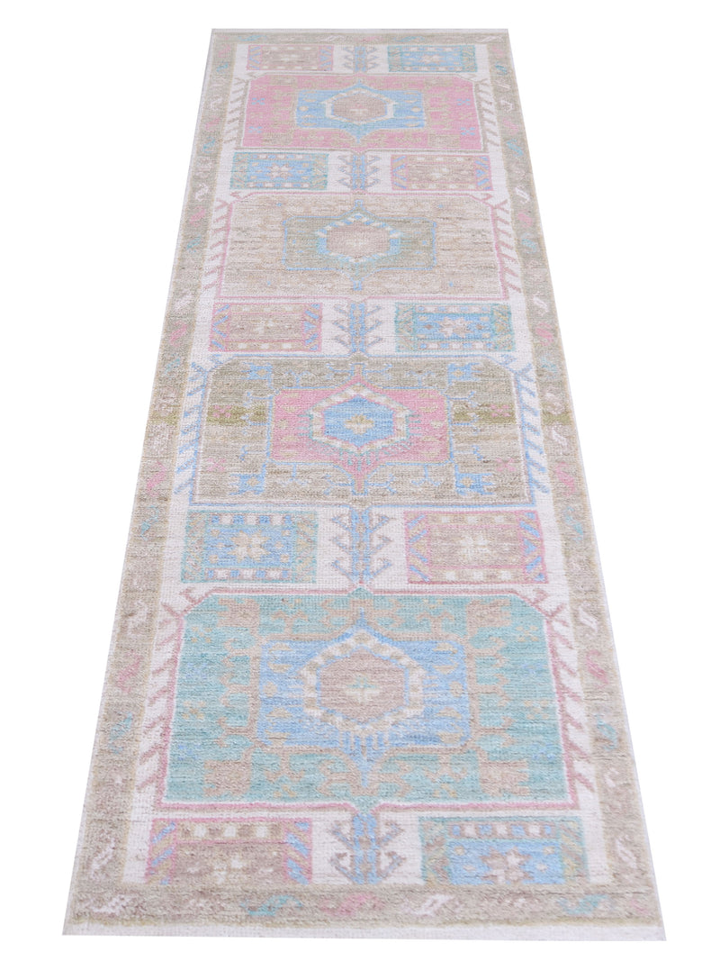 Pacific Ushak Wool Weft 42846 Ivory Lt.Green Transitional Hand Knotted Rug