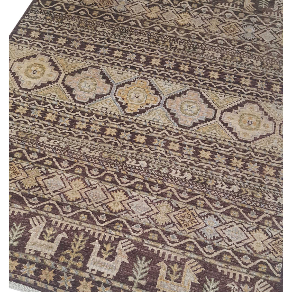 Pacific Khorgeen 42919 Chocolate Beige Traditional Hand Knotted Rug