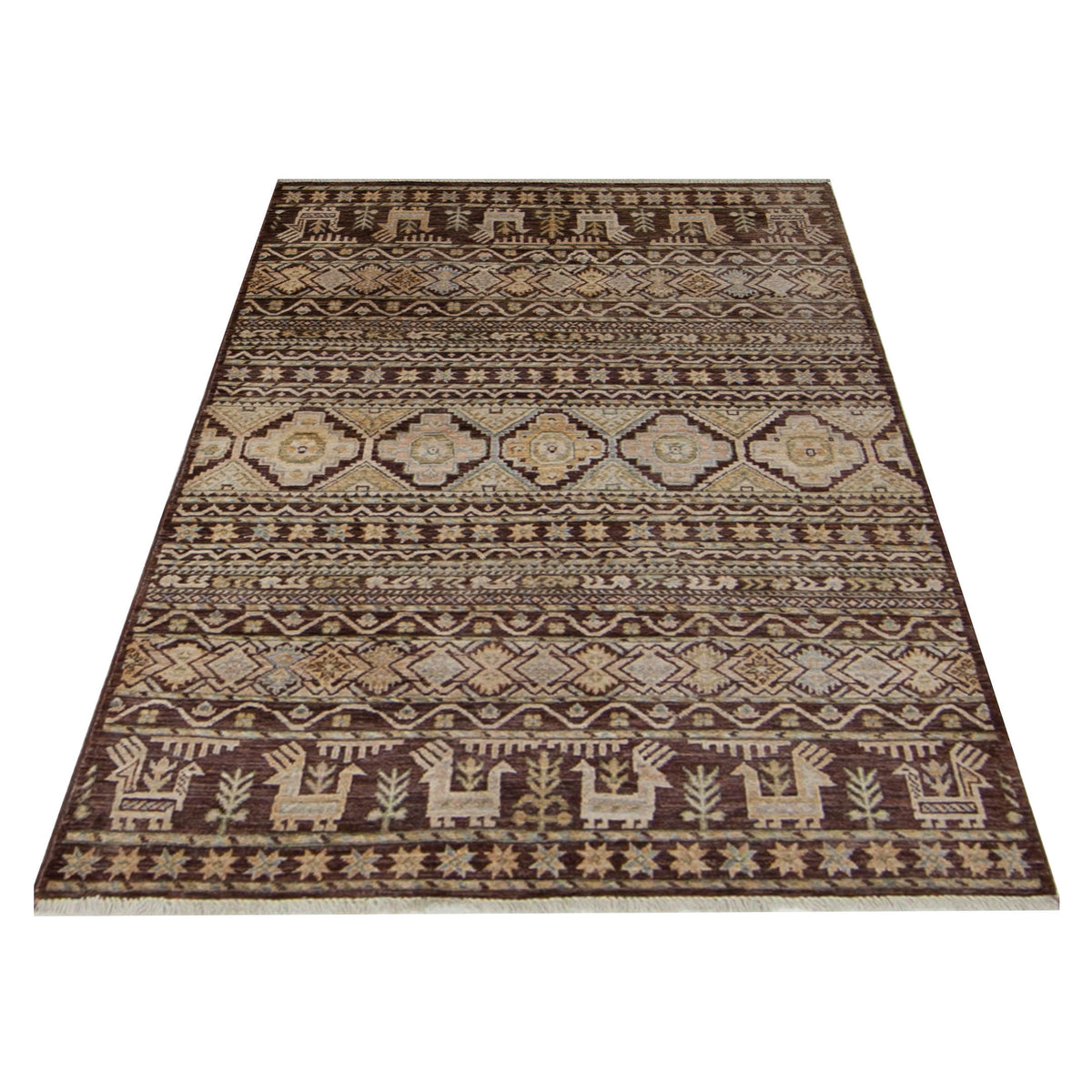 Pacific Khorgeen 42919 Chocolate Beige Traditional Hand Knotted Rug