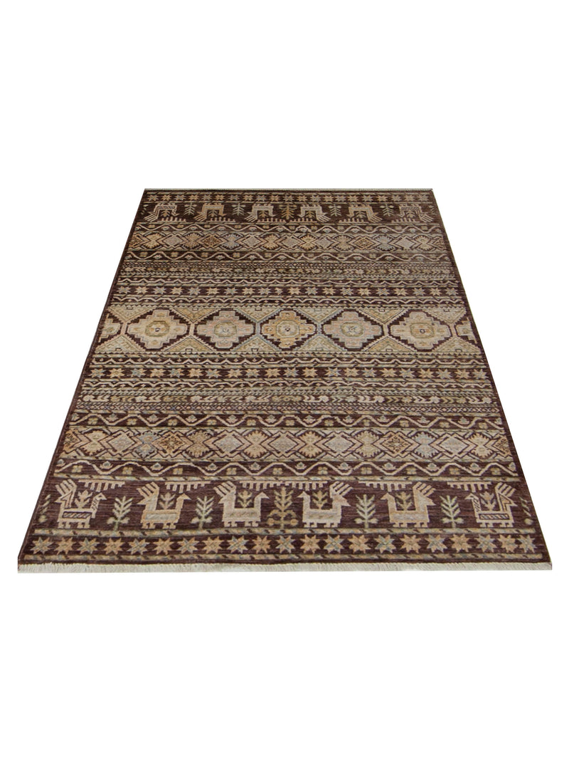 Pacific Khorgeen 42919 Chocolate Beige Traditional Hand Knotted Rug