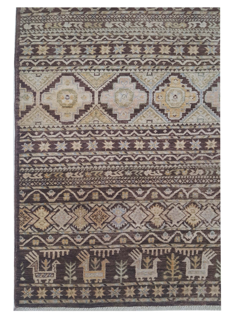 Pacific Khorgeen 42919 Chocolate Beige Traditional Hand Knotted Rug