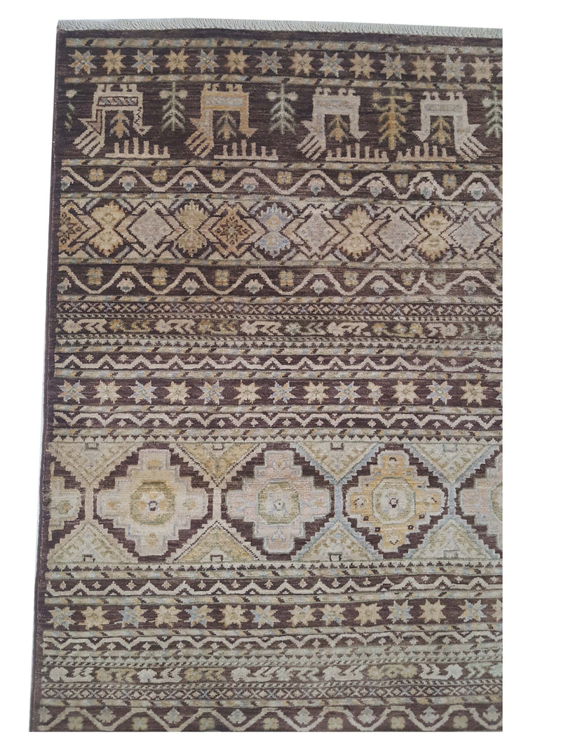 Pacific Khorgeen 42919 Chocolate Beige Traditional Hand Knotted Rug