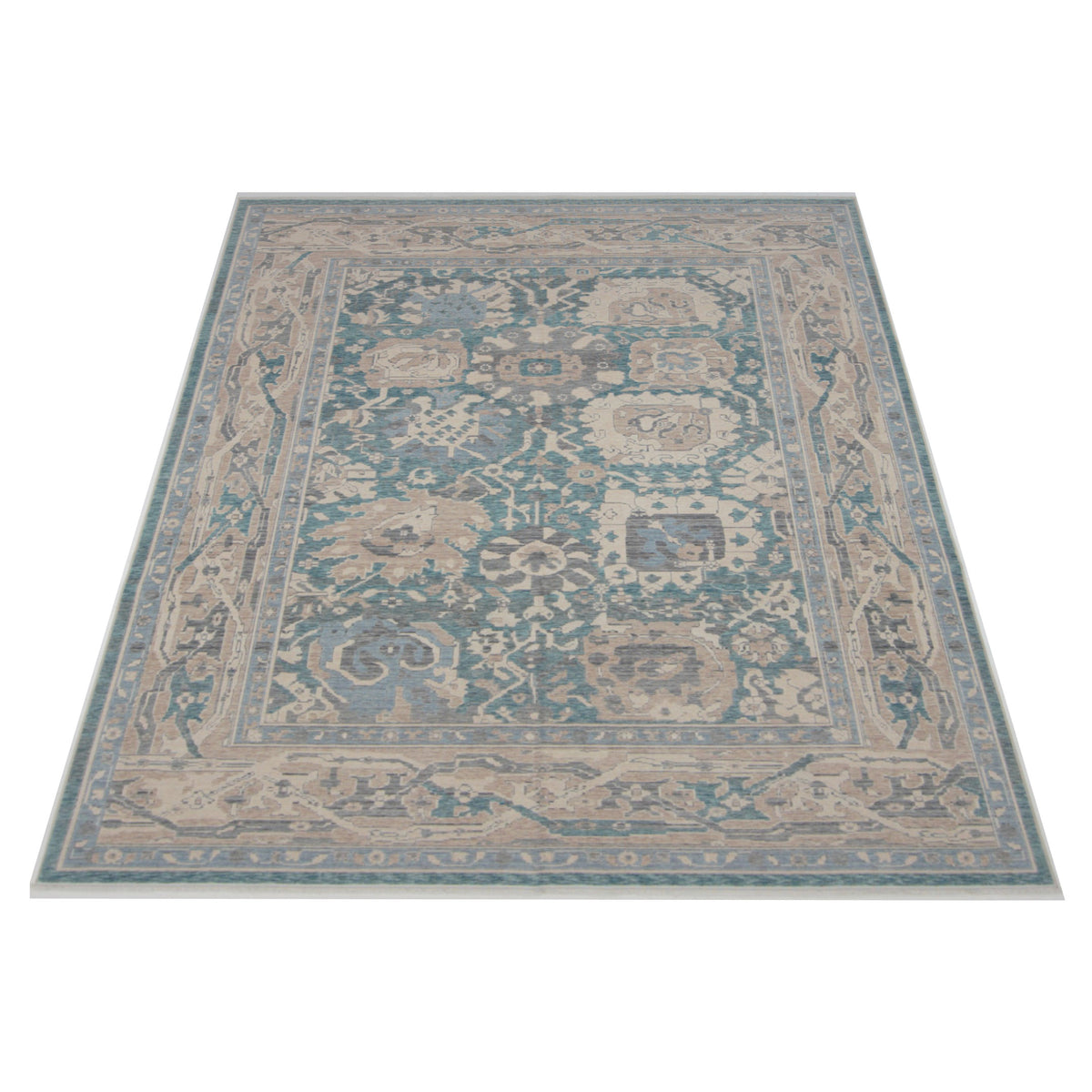Pacific California 43083 Turquoise Beige Transitional Hand Finished Rugs