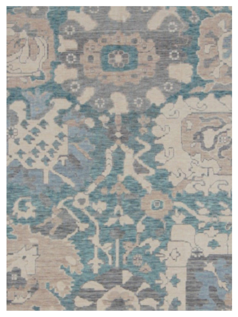 Pacific California 43083 Turquoise Beige Transitional Hand Finished Rugs