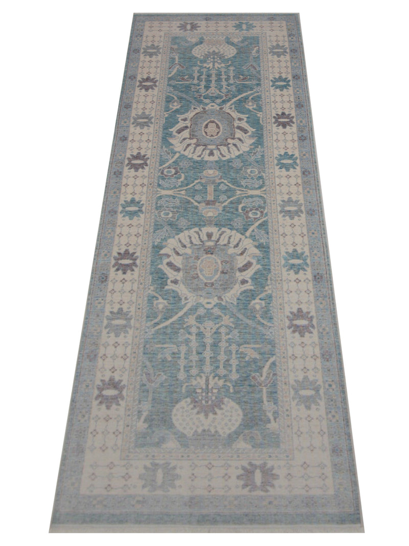 Pacific California 43105 Teal Beige Transitional Hand Finished Rugs