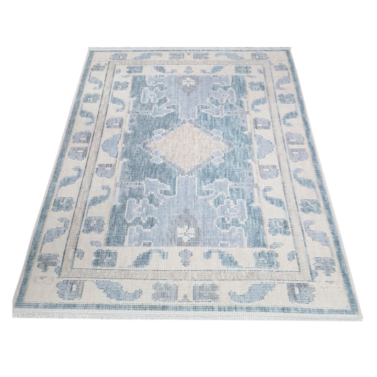 Pacific California 43158 Turquoise Ivory Transitional Hand Finished Rugs