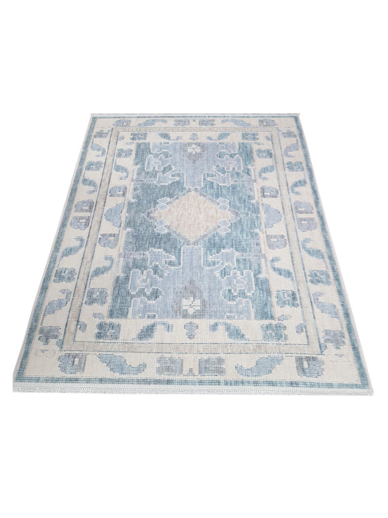 Pacific California 43158 Turquoise Ivory Transitional Hand Finished Rugs