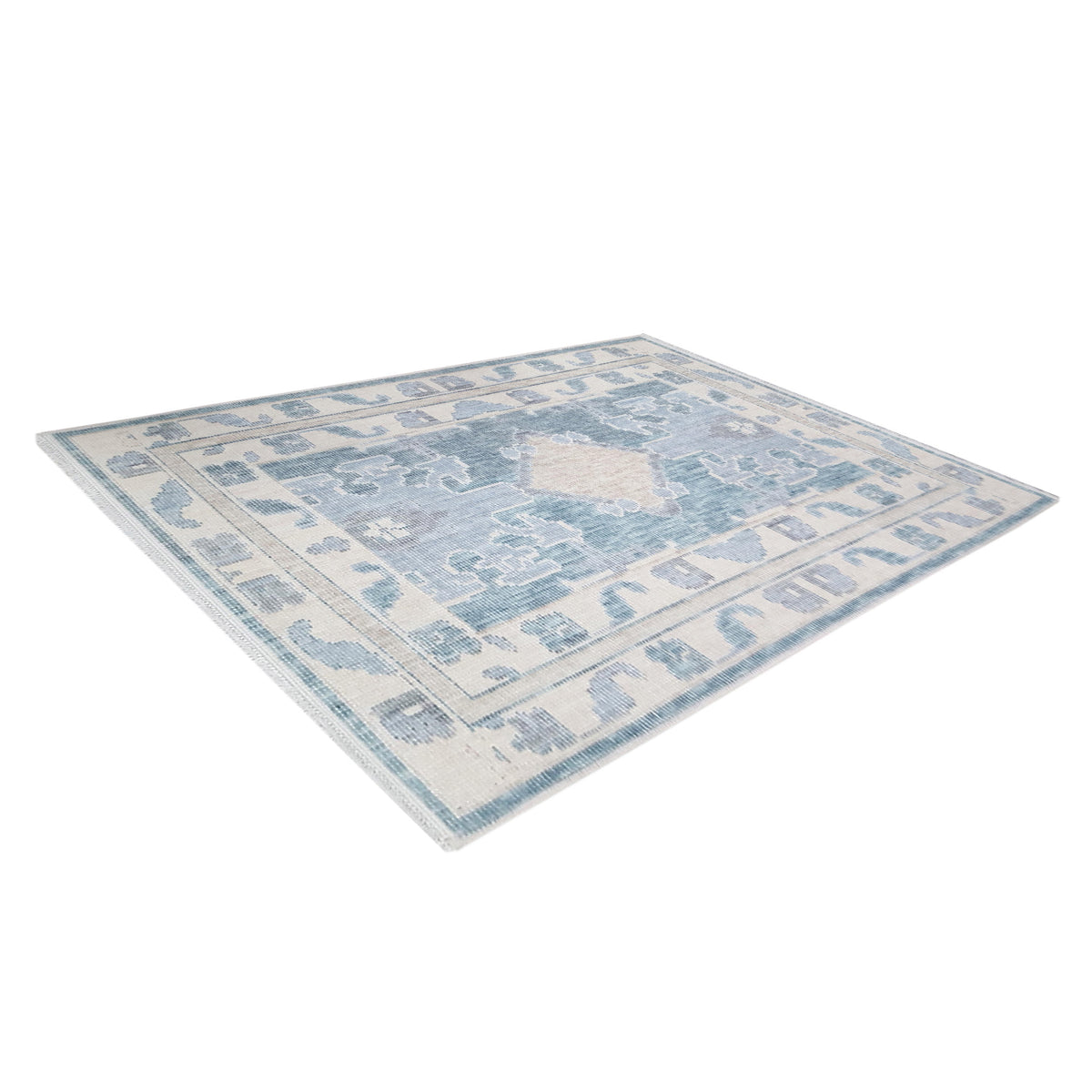 Pacific California 43158 Turquoise Ivory Transitional Hand Finished Rugs