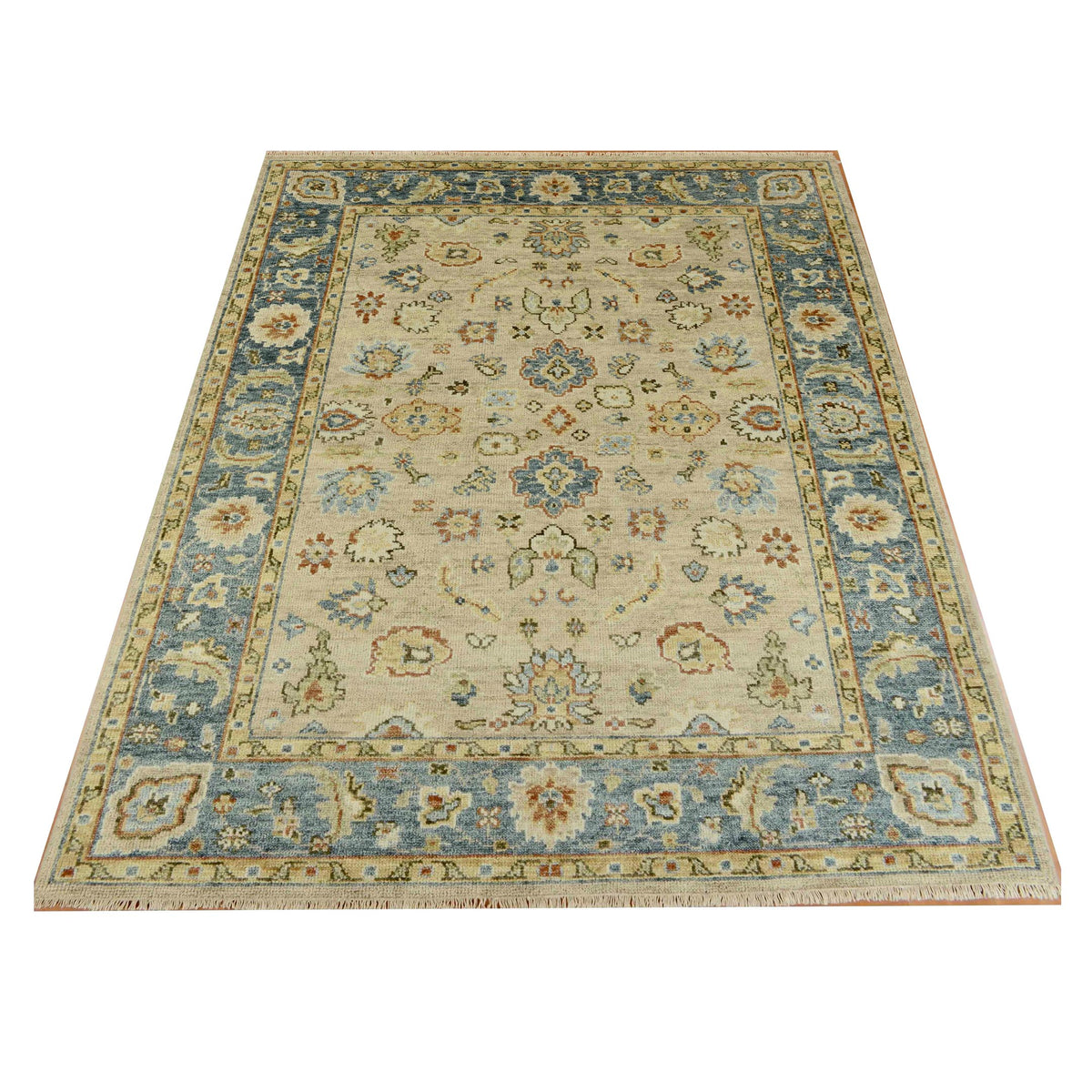 Pacific West Village 43196 Camel Blue Transitional Hand Knotted Rug