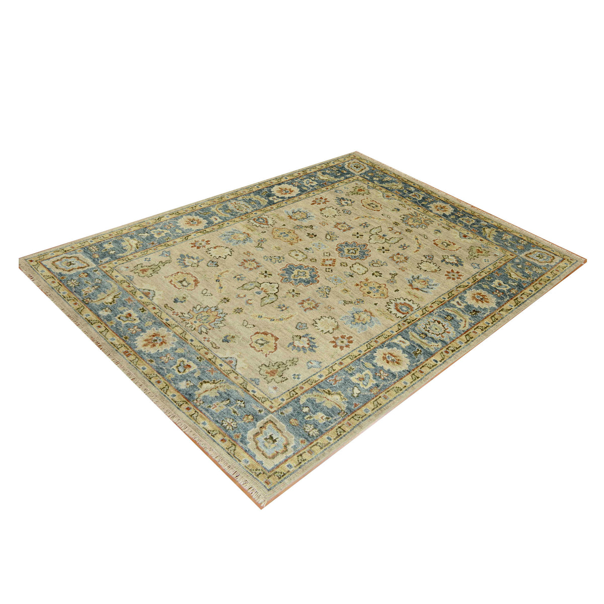 Pacific West Village 43196 Camel Blue Transitional Hand Knotted Rug
