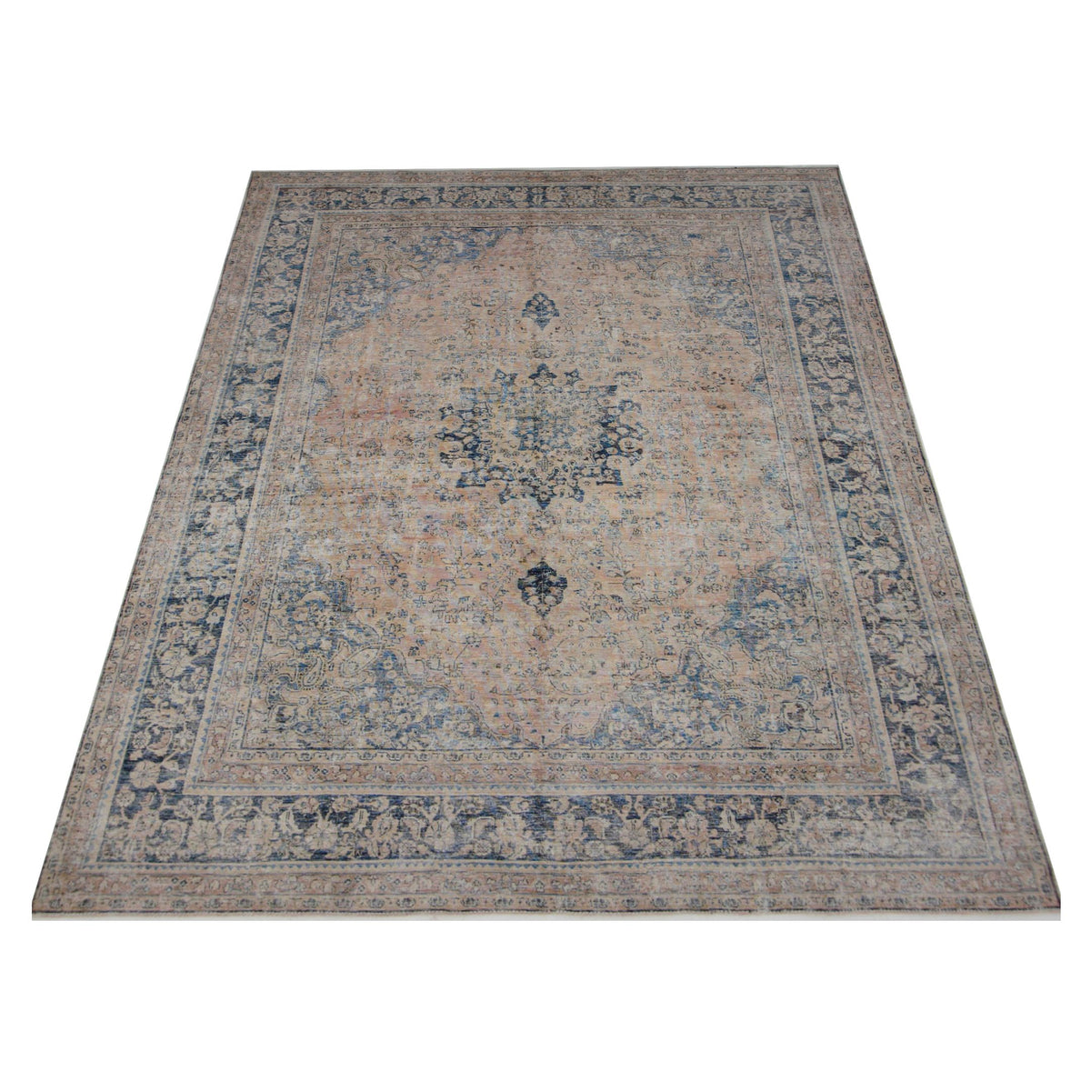 Pacific Vintage 43206 Coral Blue Vintage Hand Knotted Rug