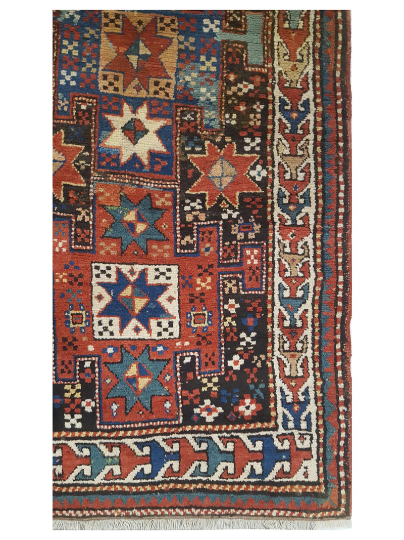 Fasa Antique Kazak 43231 Orange Multi Traditional Antique Rug