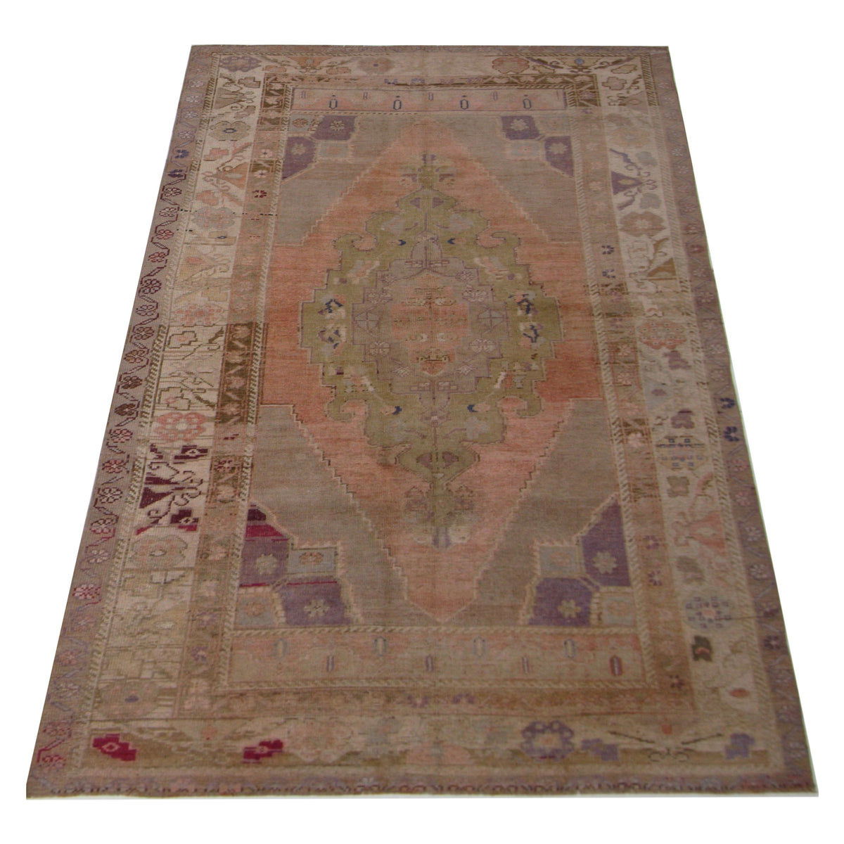 Pacific Antique Ushak 43273 Coral Beige Transitional Antique Rug