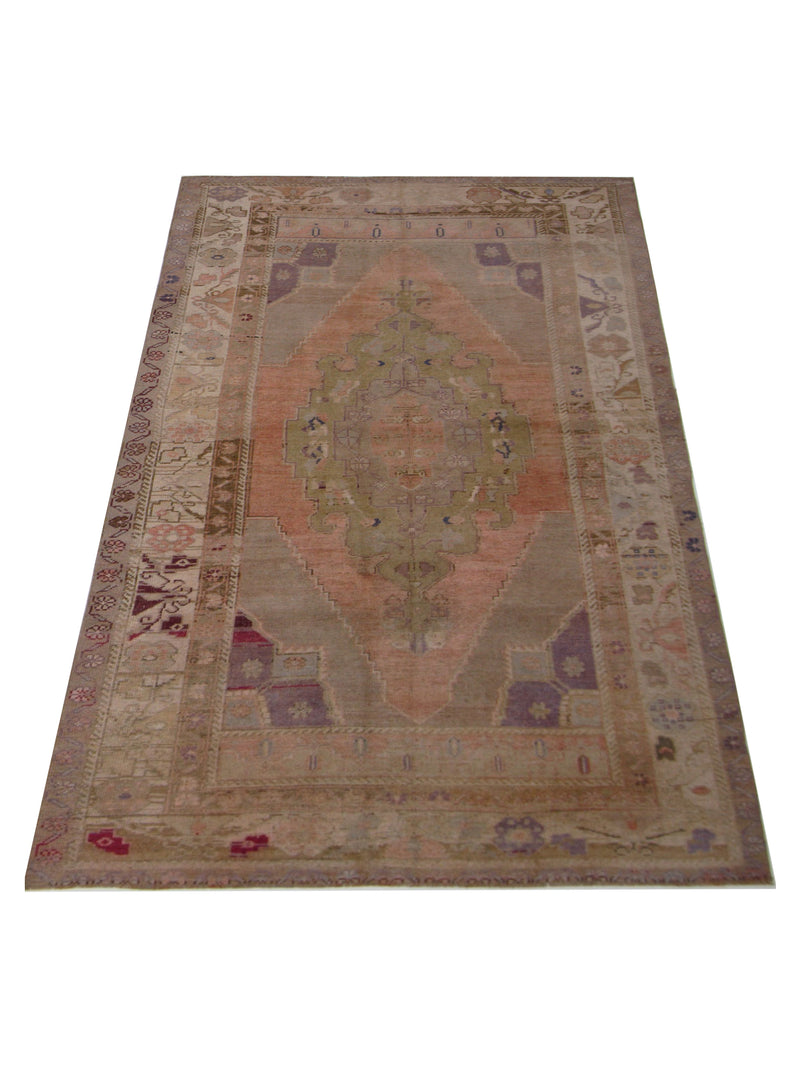 Pacific Antique Ushak 43273 Coral Beige Transitional Antique Rug