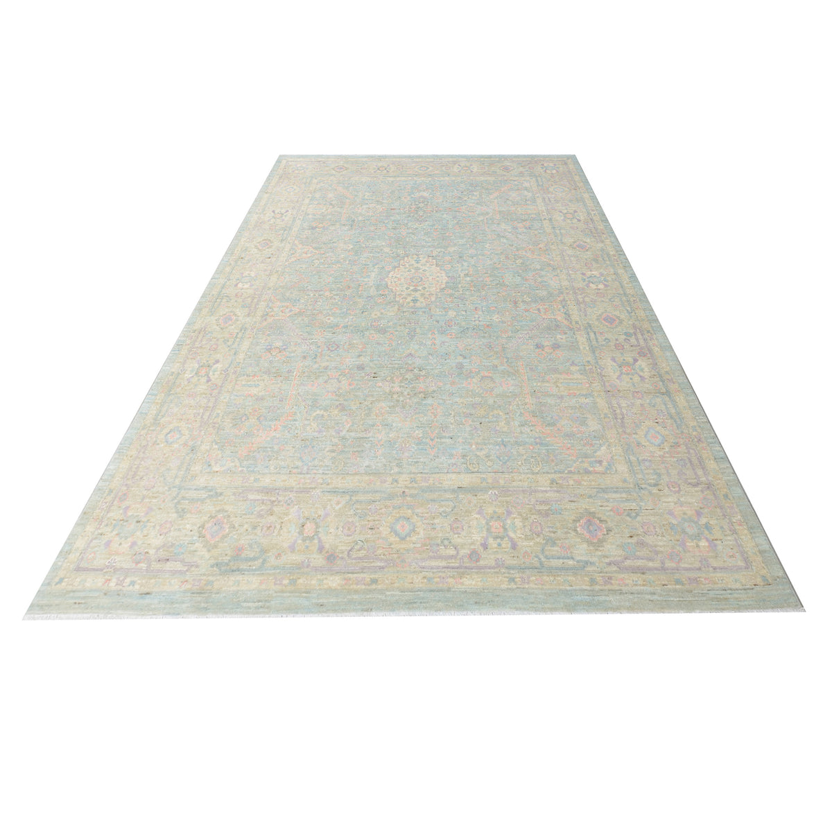 Pacific Ziegler Silk Route 43290 Lt.Blue Ivory Traditional Hand Knotted Rug