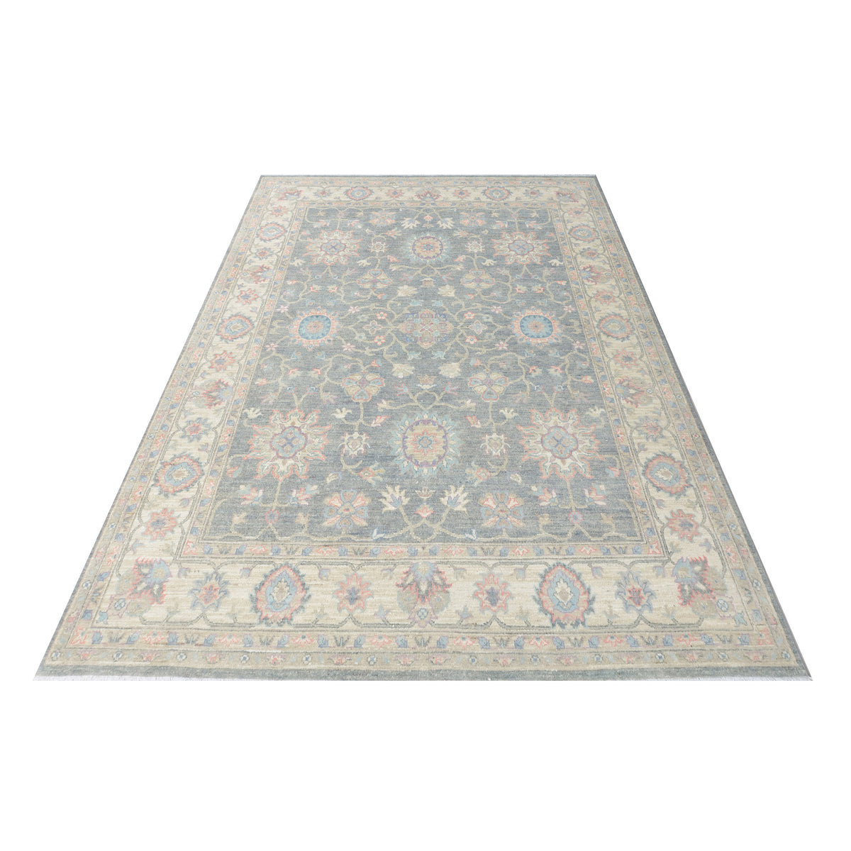 Pacific Ziegler Silk Route 43293 Grey Ivory Traditional Hand Knotted Rug